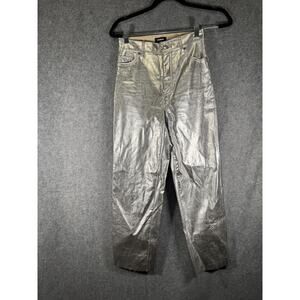 Express Pants Women 0 Metallic Silver Super‎ High Rise Straight Cut Off